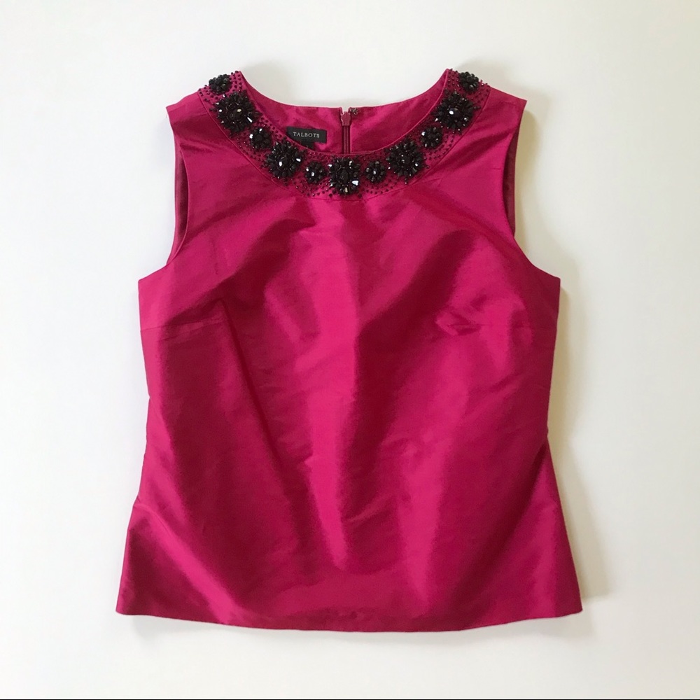Talbots | Silk Bejeweled Formal Top, Raspberry